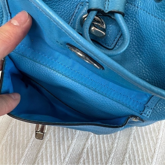 Coach Azure Blue Pebble Leather Silver Turn Lock Small Backpack - Picture 11 of 14